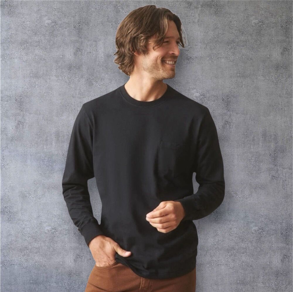 American Giant T-Shirt Mens Medium Black Pocket Tee Long Sleeve Cotton USA NEW